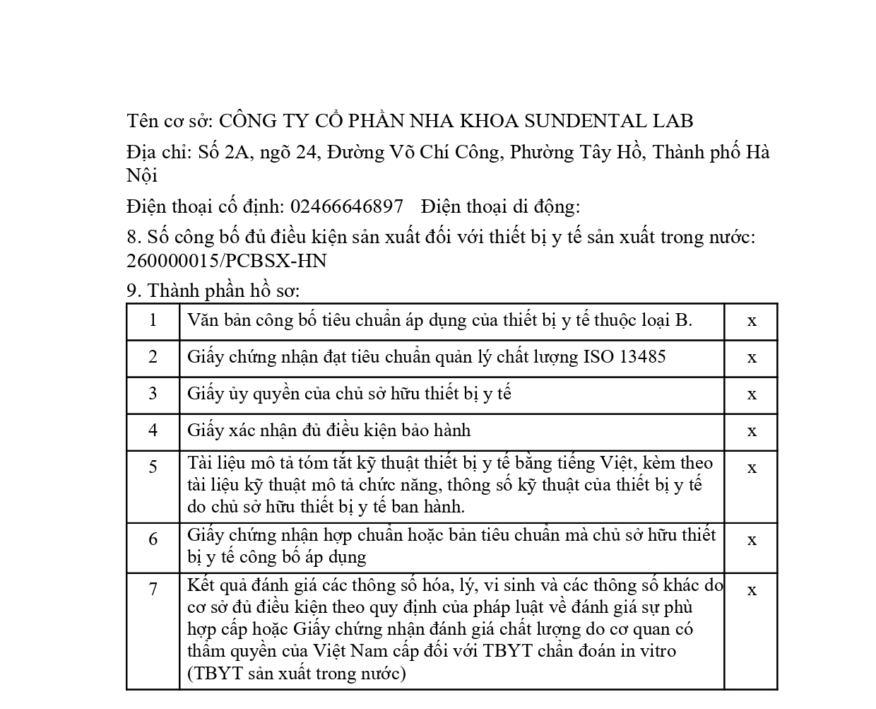 Công bố sản phẩm sứ kim loại 