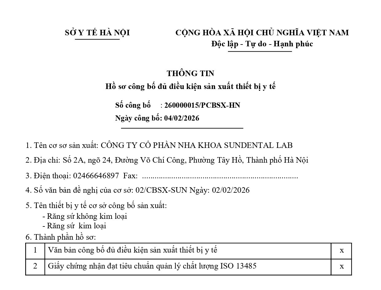 Công bố đủ điều kiện sản xuất